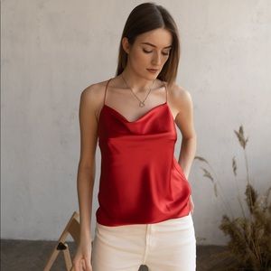 Silky red cowl neck top